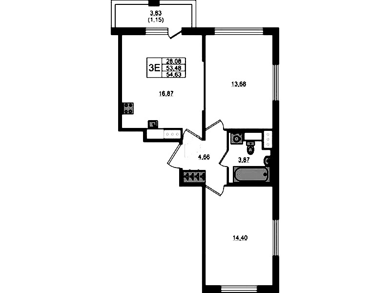 2-комнатная квартира 54.63 м², 6/7 эт., ЖК «Сандэй»