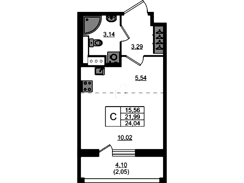 Квартира студия 24.04 м², 7/7 эт., ЖК «Сандэй»