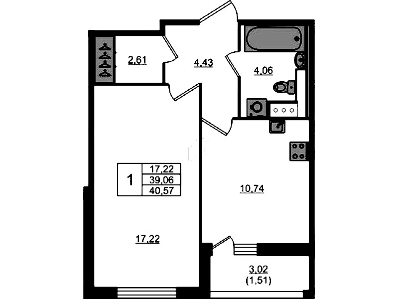 1-комнатная квартира 40.57 м², 4/7 эт., ЖК «Сандэй»