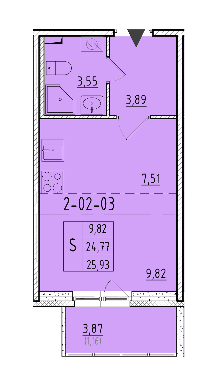 Квартира студия 25.93 м², 2/8 эт., ЖК «Астрид»