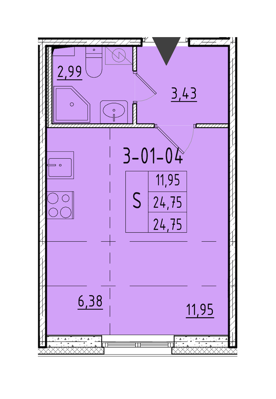 Квартира студия 24.75 м², 1/8 эт., ЖК «Астрид»