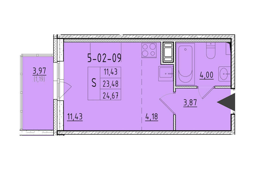 Квартира студия 24.67 м², 2/8 эт., ЖК «Астрид»