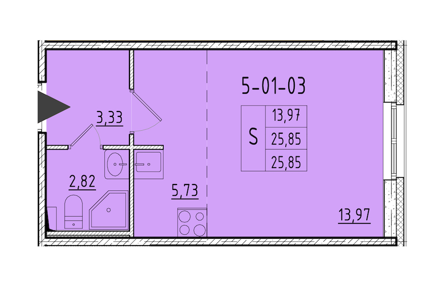 Квартира студия 25.85 м², 1/8 эт., ЖК «Астрид»