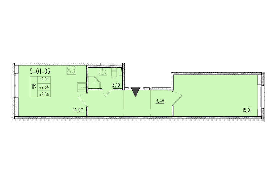 1-комнатная квартира 42.56 м², 1/8 эт., ЖК «Астрид»