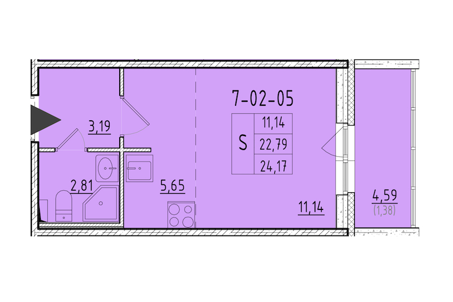 Квартира студия 24.17 м², 2/8 эт., ЖК «Астрид»