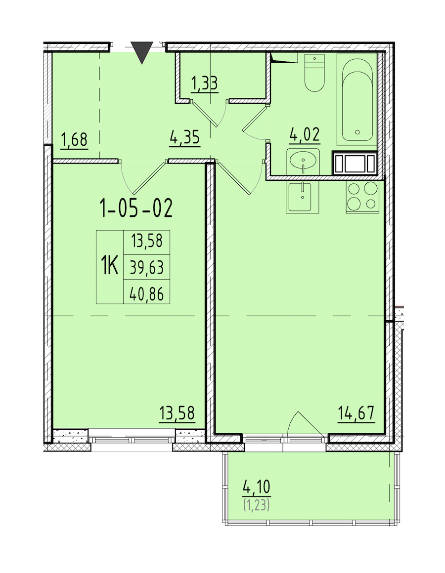 1-комнатная квартира 40.86 м², 7/8 эт., ЖК «Астрид»