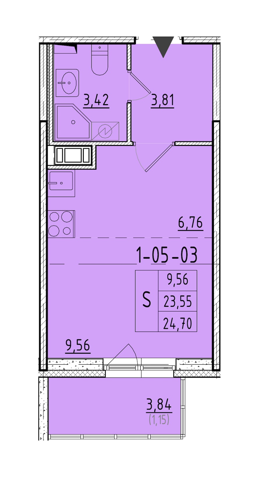 Квартира студия 24.7 м², 3/8 эт., ЖК «Астрид»