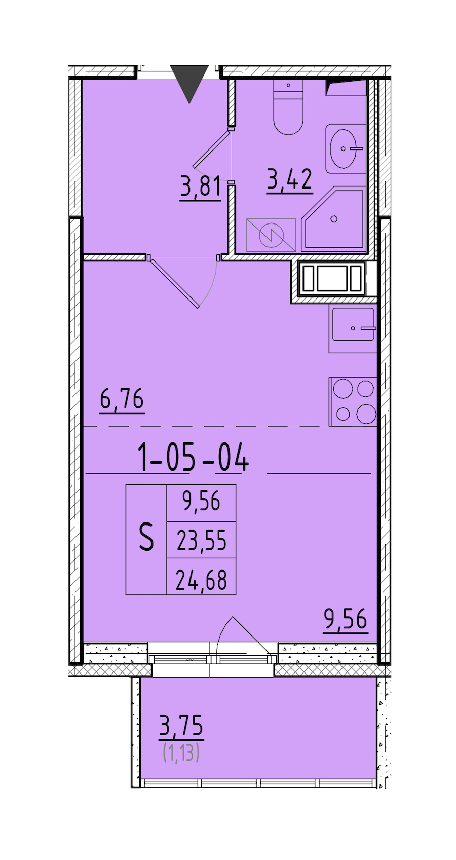 Квартира студия 24.68 м², 5/8 эт., ЖК «Астрид»