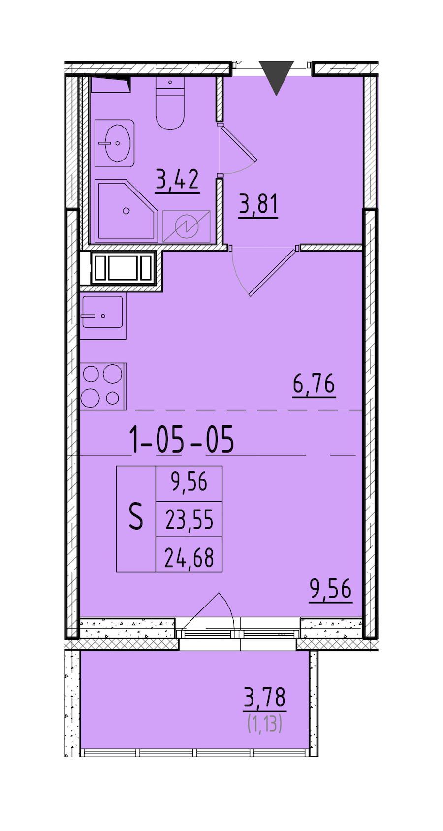 Квартира студия 24.68 м², 4/8 эт., ЖК «Астрид»