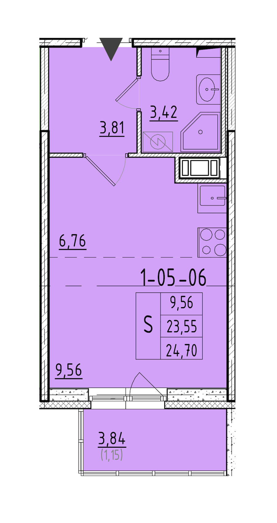 Квартира студия 24.7 м², 6/8 эт., ЖК «Астрид»