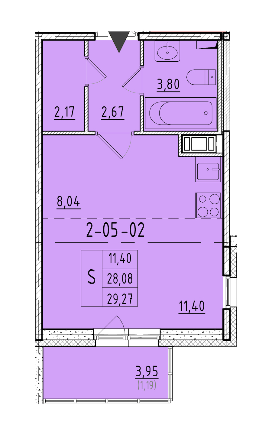 Квартира студия 29.27 м², 3/8 эт., ЖК «Астрид»