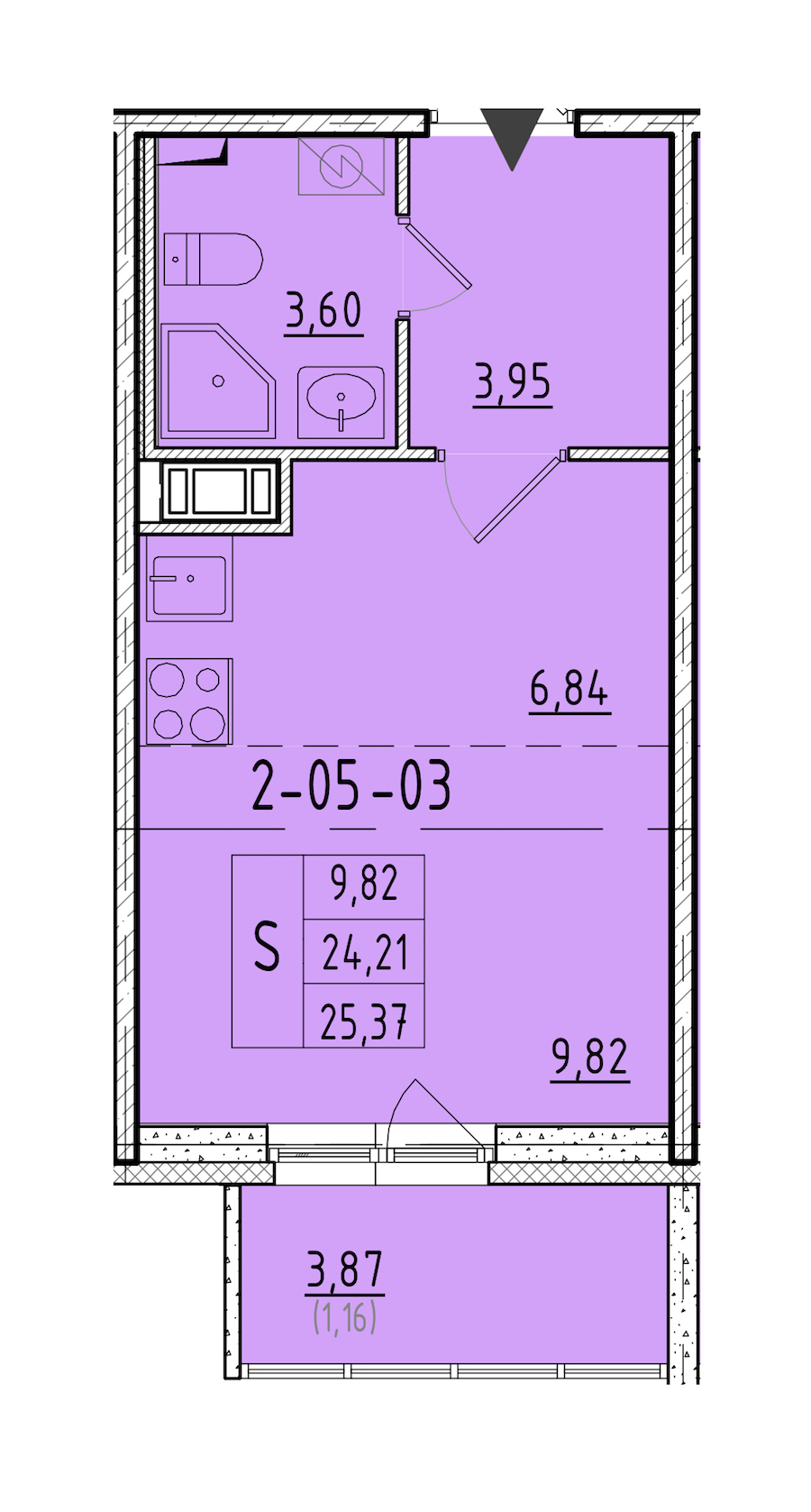 Квартира студия 25.37 м², 7/8 эт., ЖК «Астрид»