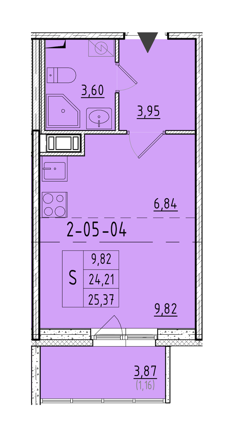 Квартира студия 25.37 м², 3/8 эт., ЖК «Астрид»