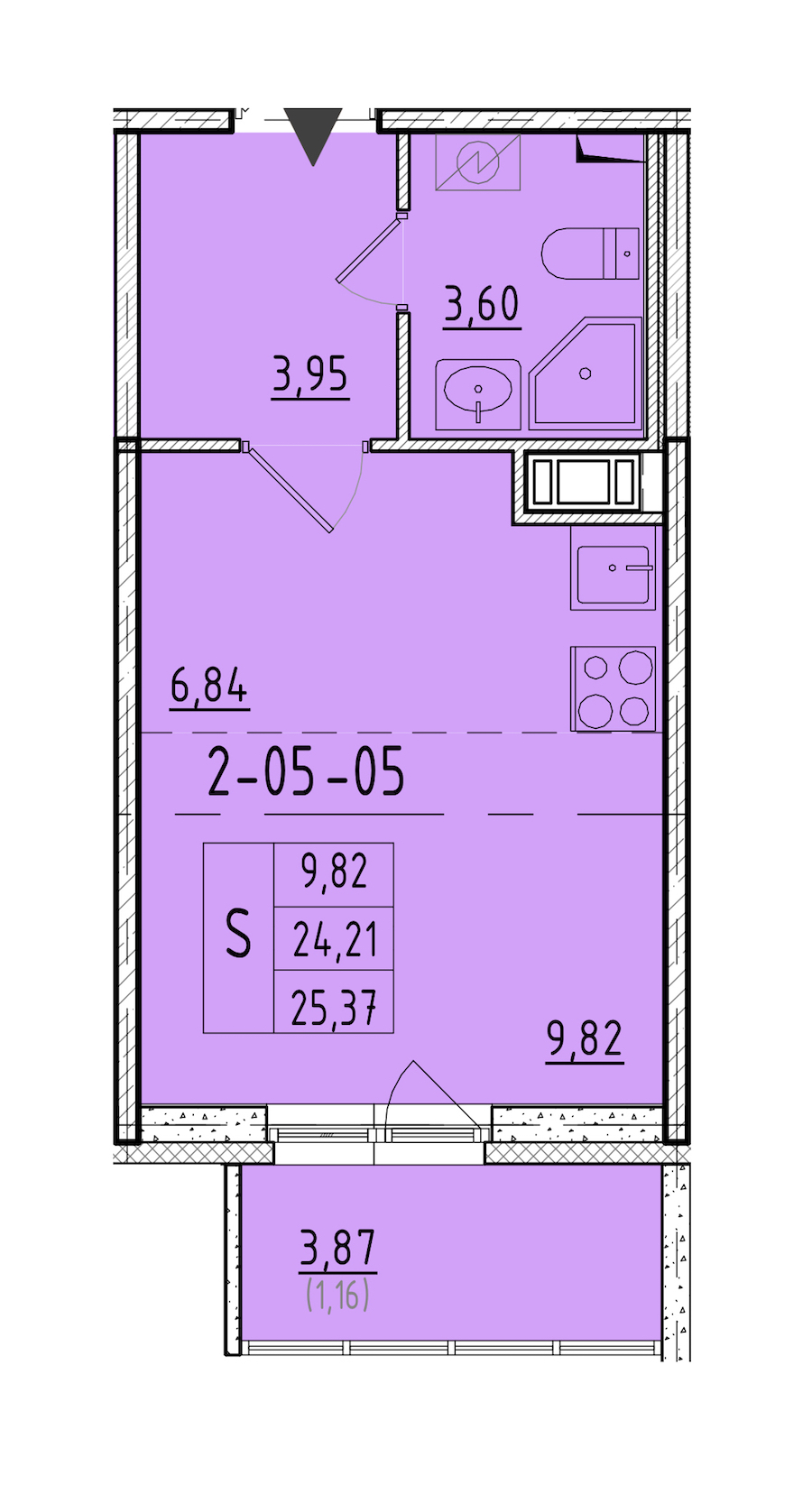 Квартира студия 25.37 м², 5/8 эт., ЖК «Астрид»