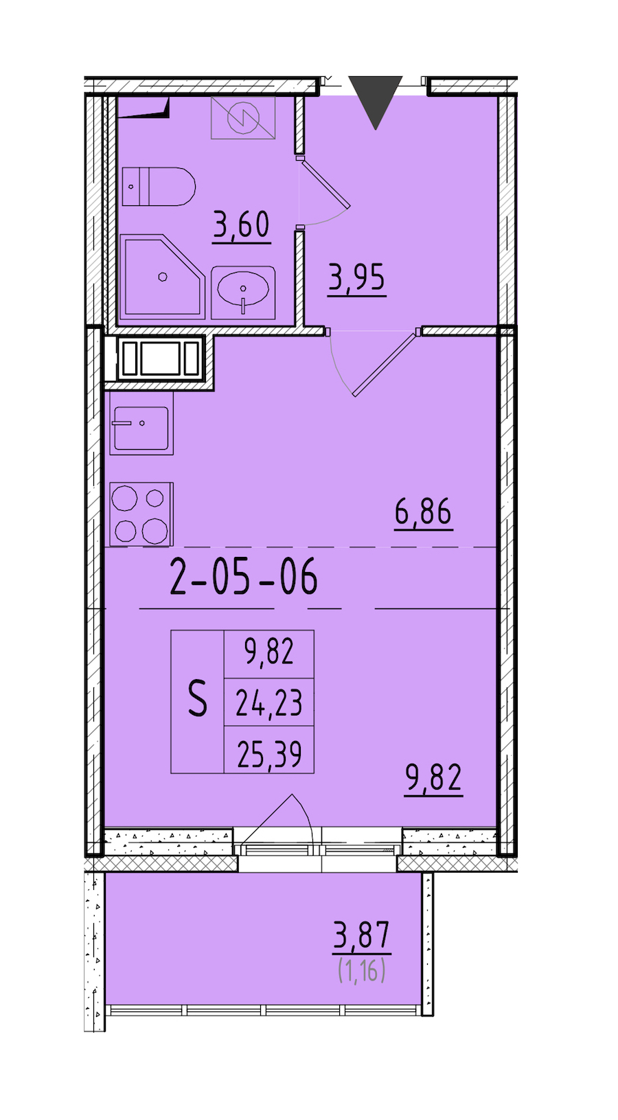 Квартира студия 25.39 м², 3/8 эт., ЖК «Астрид»