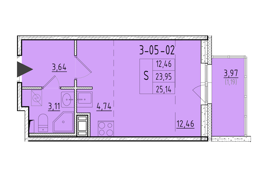 Квартира студия 25.14 м², 3/8 эт., ЖК «Астрид»