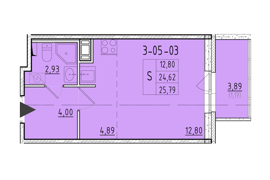 Квартира студия 25.79 м², 3/8 эт., ЖК «Астрид»