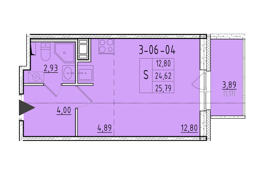 Квартира студия 25.79 м², 8/8 эт., ЖК «Астрид»