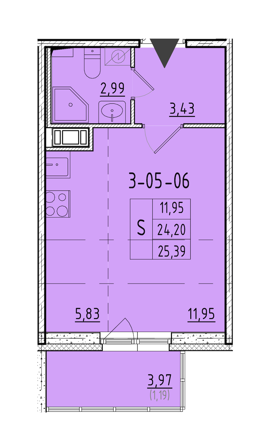 Квартира студия 25.39 м², 4/8 эт., ЖК «Астрид»