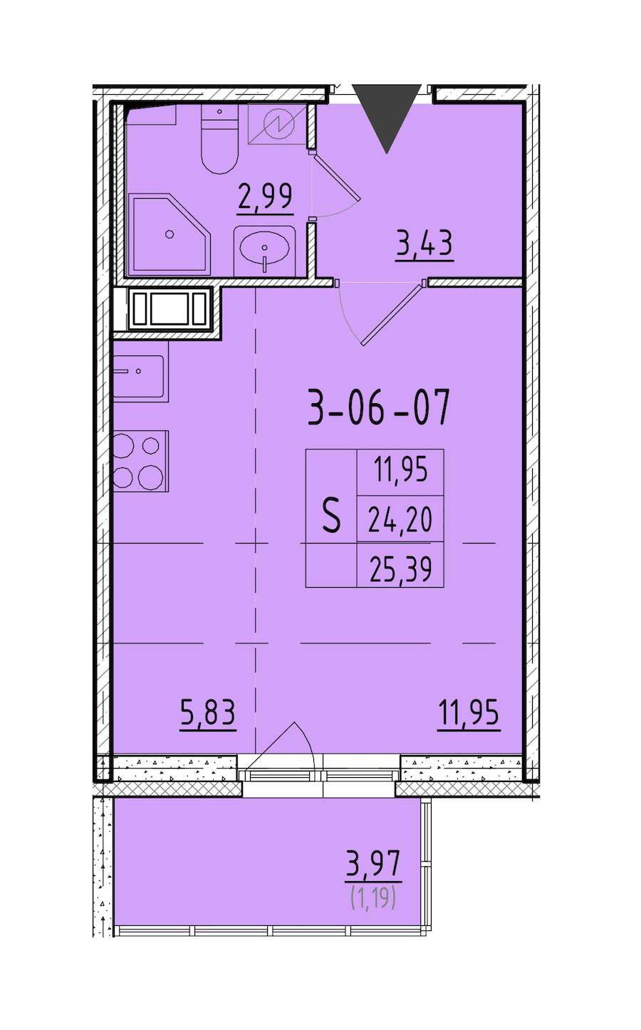 Квартира студия 25.39 м², 8/8 эт., ЖК «Астрид»