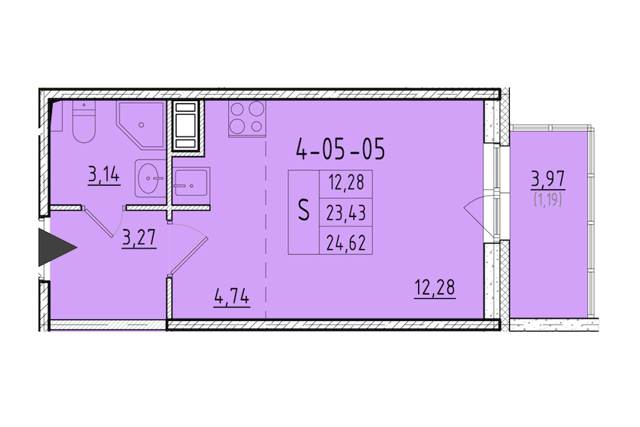 Квартира студия 24.62 м², 3/8 эт., ЖК «Астрид»