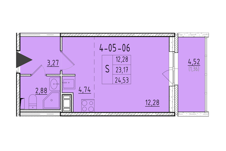 Квартира студия 24.53 м², 7/8 эт., ЖК «Астрид»