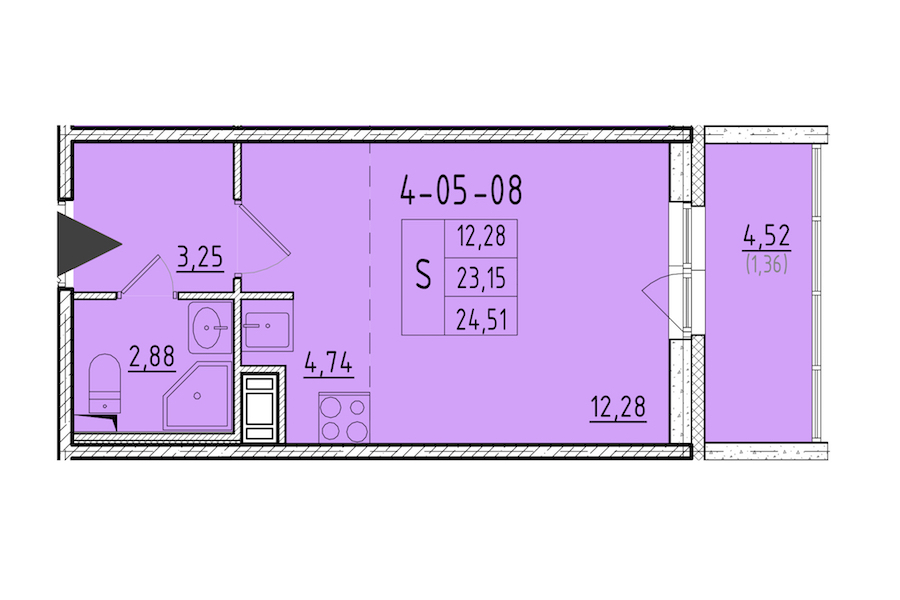 Квартира студия 24.51 м², 7/8 эт., ЖК «Астрид»