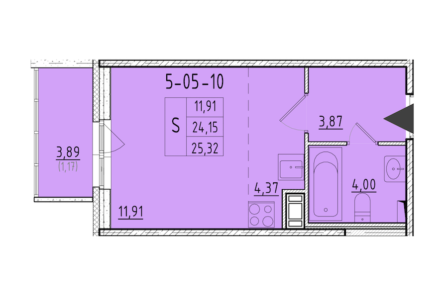 Квартира студия 25.32 м², 3/8 эт., ЖК «Астрид»