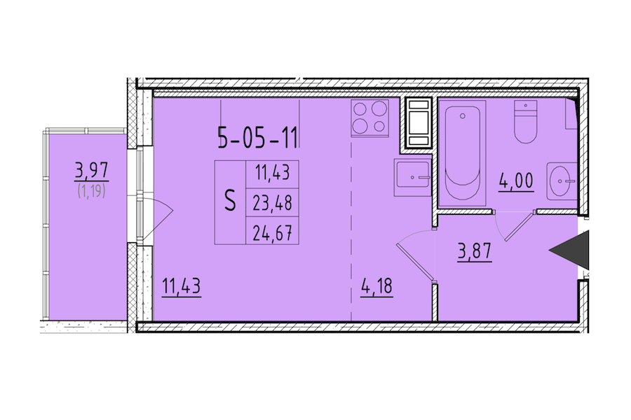 Квартира студия 24.67 м², 5/8 эт., ЖК «Астрид»