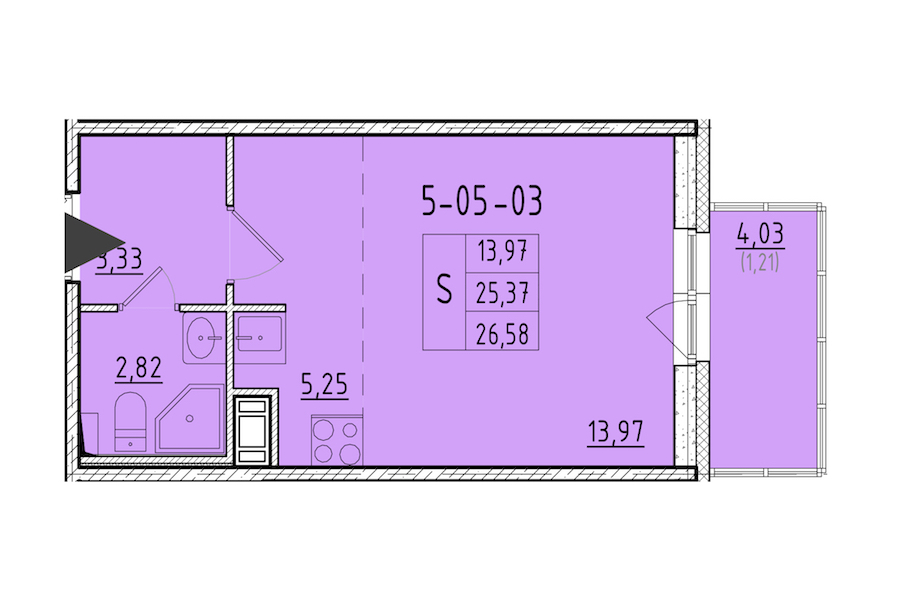 Квартира студия 26.58 м², 5/8 эт., ЖК «Астрид»
