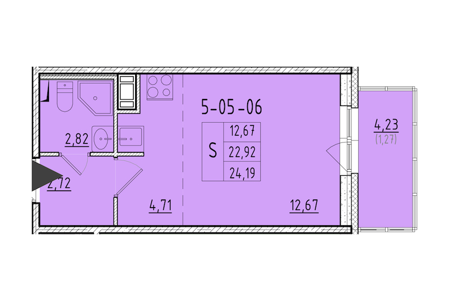 Квартира студия 24.19 м², 7/8 эт., ЖК «Астрид»