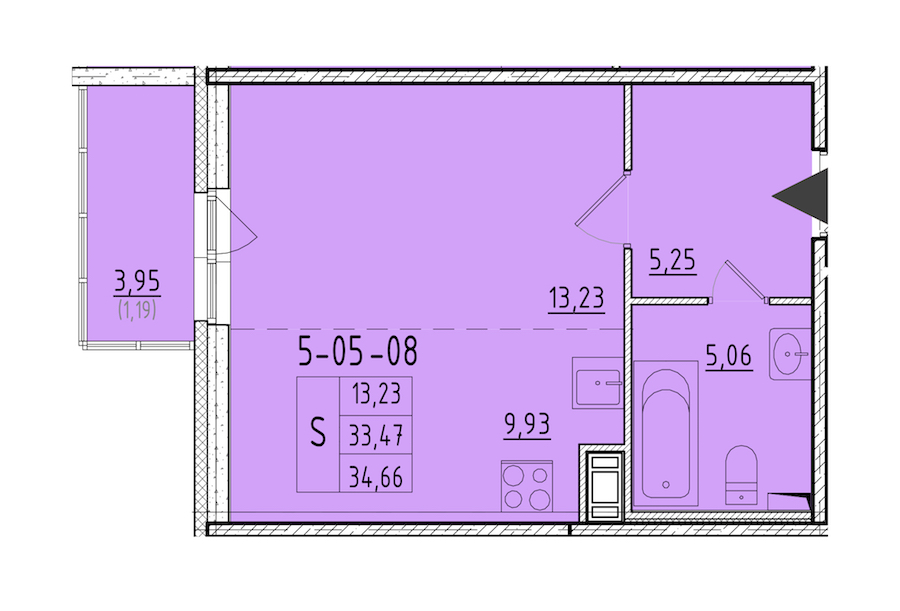 Квартира студия 34.66 м², 3/8 эт., ЖК «Астрид»