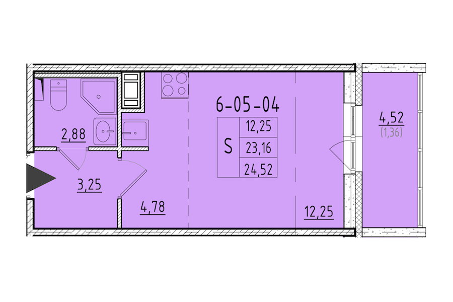 Квартира студия 24.52 м², 5/8 эт., ЖК «Астрид»