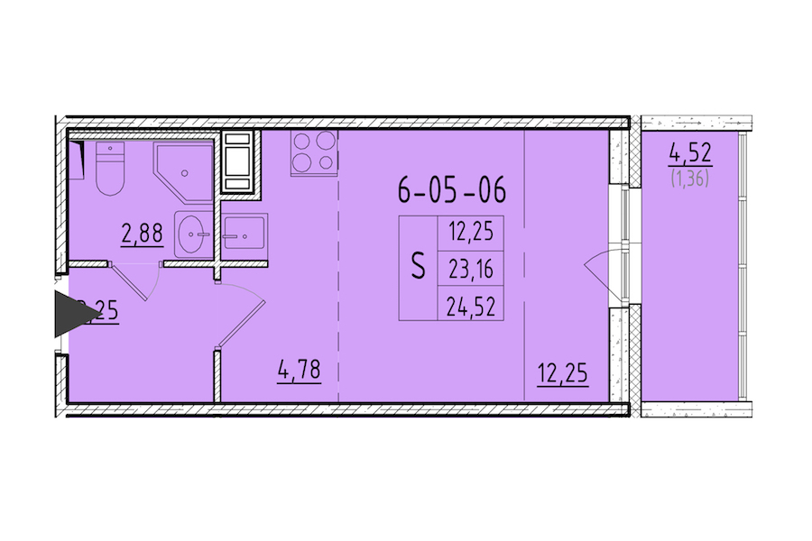 Квартира студия 24.52 м², 5/8 эт., ЖК «Астрид»