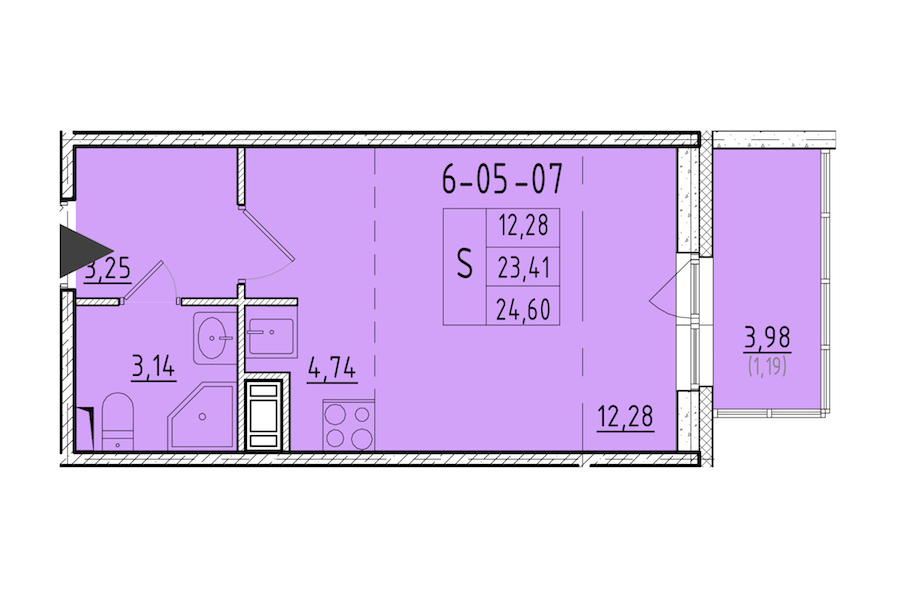 Квартира студия 24.6 м², 5/8 эт., ЖК «Астрид»