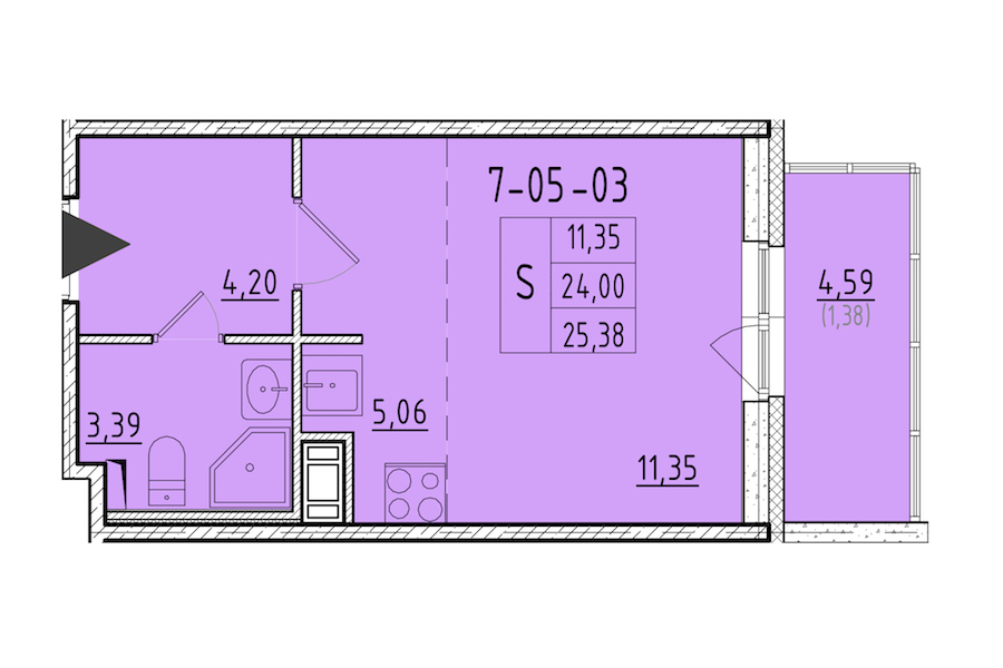 Квартира студия 25.38 м², 5/8 эт., ЖК «Астрид»