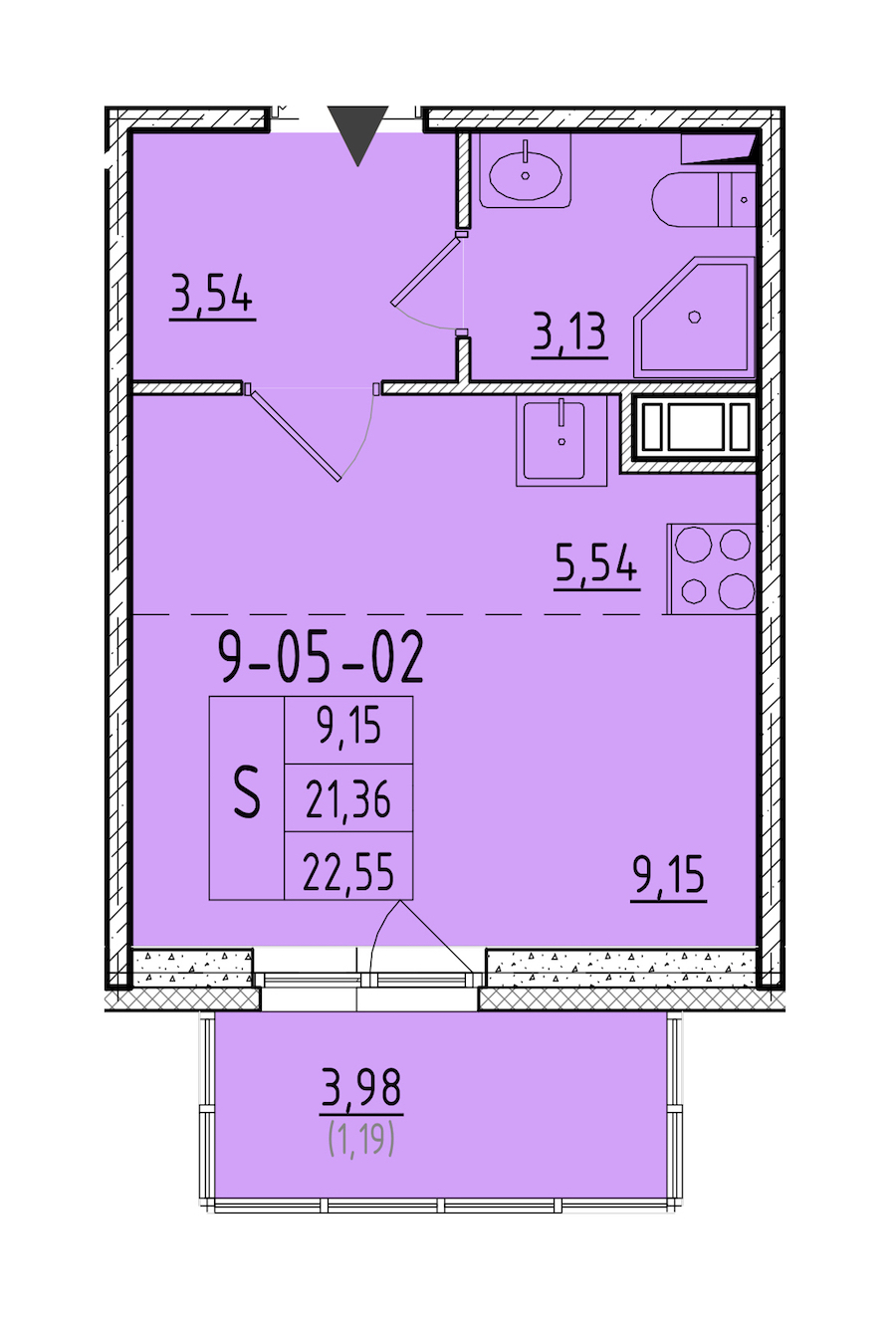 Квартира студия 22.55 м², 3/8 эт., ЖК «Астрид»