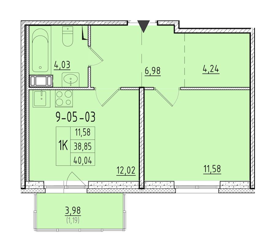 1-комнатная квартира 40.04 м², 7/8 эт., ЖК «Астрид»