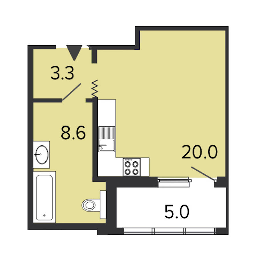 Квартира студия 31.9 м², 2/8 эт., Клубный дом «Созидатели»