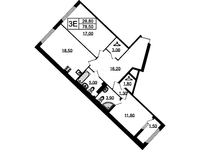 2-комнатная квартира 78.5 м², 5/8 эт., Клубный дом «МИРЪ»