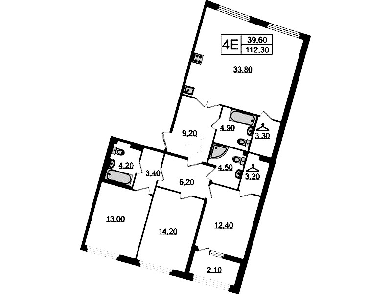3-комнатная квартира 112.3 м², 5/8 эт., Клубный дом «МИРЪ»