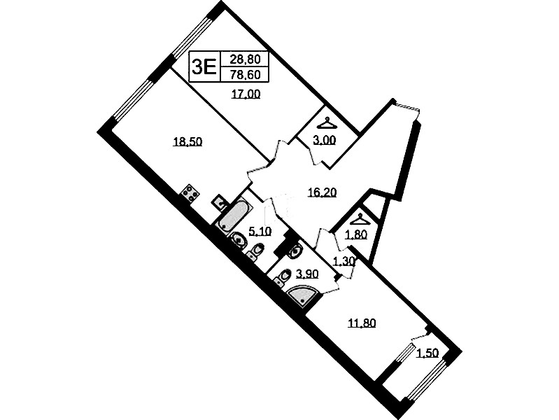 2-комнатная квартира 78.6 м², 4/8 эт., Клубный дом «МИРЪ»