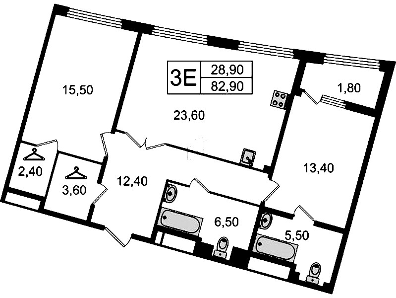 2-комнатная квартира 82.9 м², 3/8 эт., Клубный дом «МИРЪ»