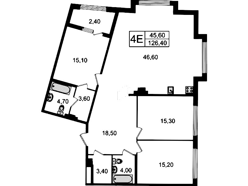3-комнатная квартира 126.4 м², 5/8 эт., Клубный дом «МИРЪ»