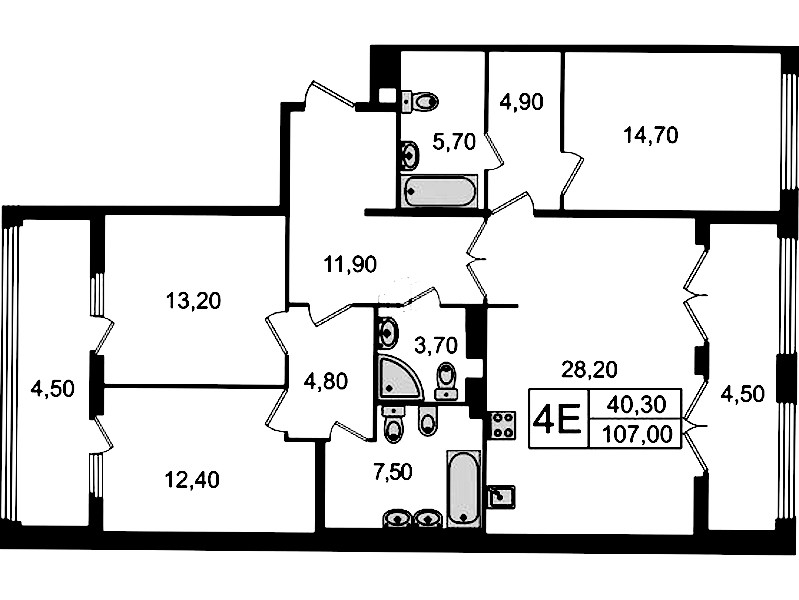 3-комнатная квартира 107 м², 5/8 эт., Клубный дом «МИРЪ»