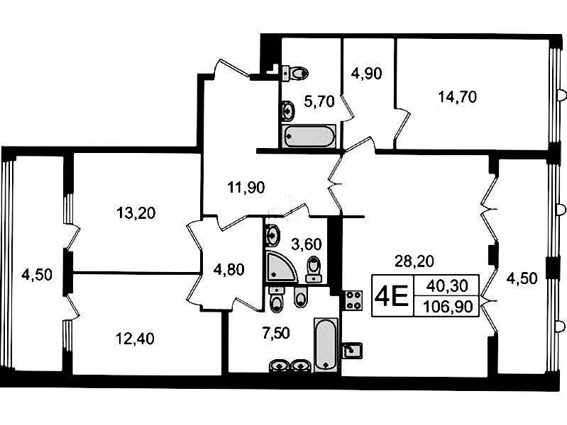3-комнатная квартира 106.9 м², 6/8 эт., Клубный дом «МИРЪ»
