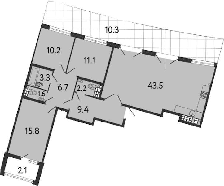 3-комнатная квартира 103.8 м², 8/8 эт., Клубный дом «МИРЪ»