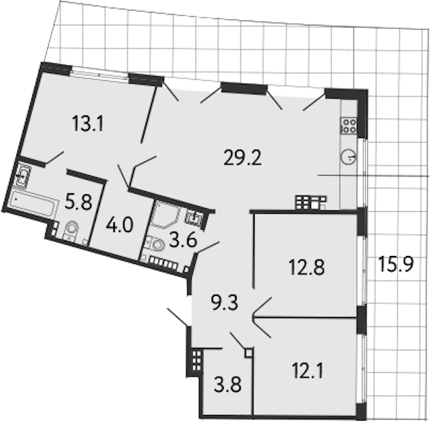 3-комнатная квартира 93.7 м², 8/8 эт., Клубный дом «МИРЪ»