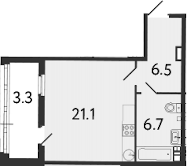 Квартира студия 34.3 м², 3/8 эт., Клубный дом «МИРЪ»