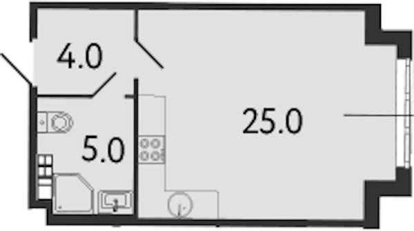 Квартира студия 34 м², 4/8 эт., Клубный дом «МИРЪ»